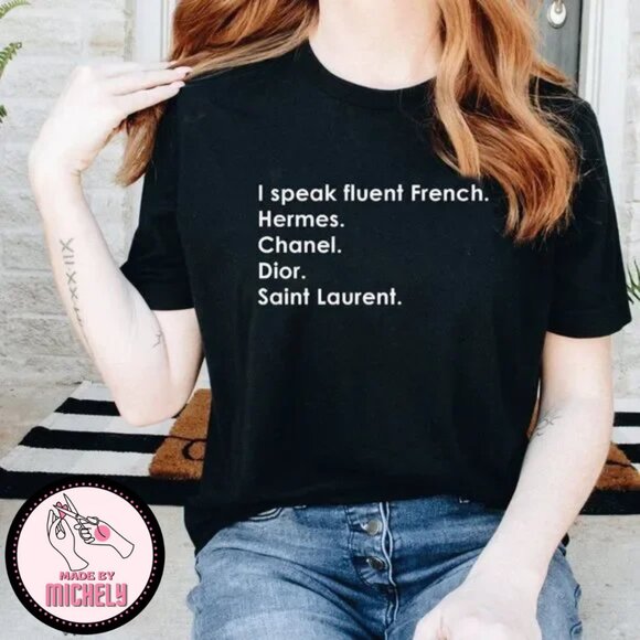 I speak fluent French designer Black T-shirt - Picture 1 of 5